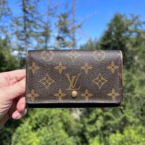 VINTAGE Louis Vuitton Bifold Wallet Brown Monogram Zip Coin Pocket AUTHENTIC